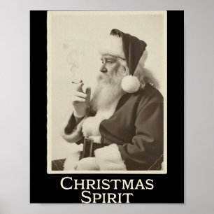 Poster Vintage Divertido Fumante Papai Noel Natal Srit C