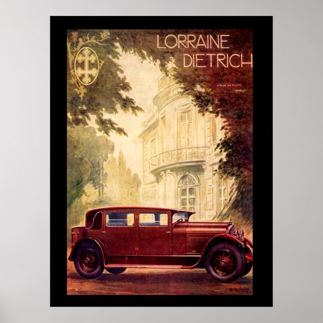 Poster vintage do carro francês de 1920 (Frente)