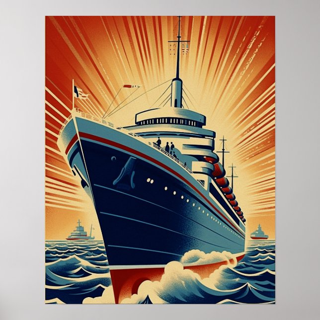 Poster vintage do cruzeiro de linha oceânica (Frente)