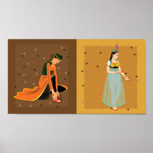Pôster Vintage do dançarino de Kathak e moderno em uma