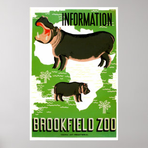 Poster vintage do Hippopotamus do jardim zoológic