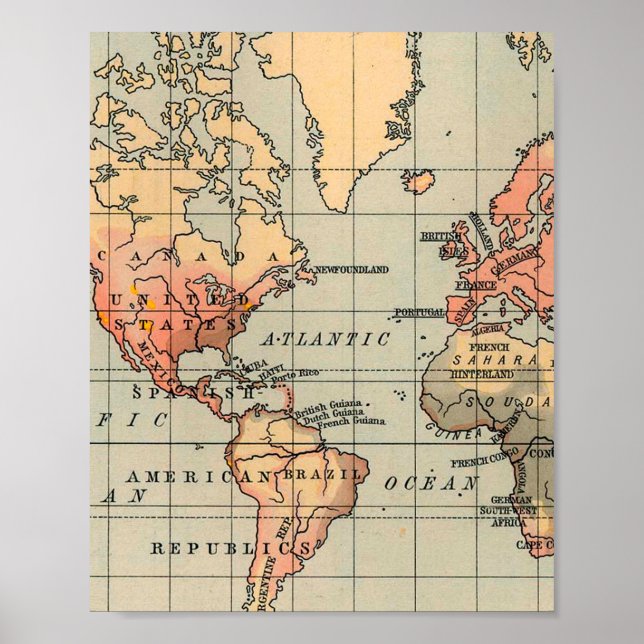 Poster Vintage do Mapa Mundial (Frente)