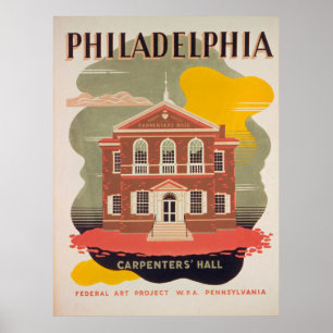 Poster vintage do Philadelphia Carpinteiros Hall