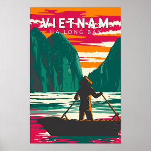 Poster Vintage do Viagem de Arte do Barco Vietnã de Longa