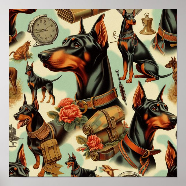 Poster Vintage Doberman Seamless Painting (Frente)