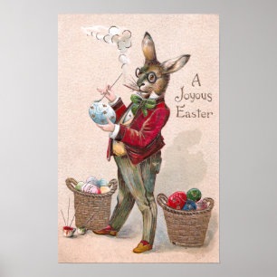 Poster Vintage dos ovos da páscoa da pintura do coelho