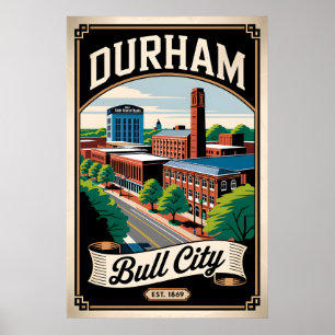 Poster Vintage Durham Carolina do Norte Bull City Retro