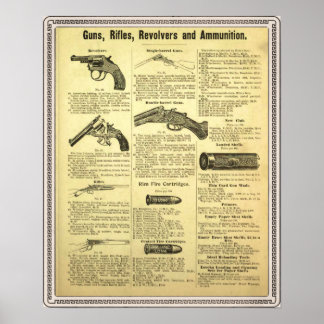 Poster Vintage e armas, espingardas, revólveres e muniçõe