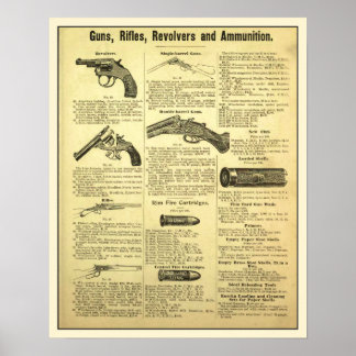 Pôster Vintage e armas, espingardas, revólveres e muniçõe