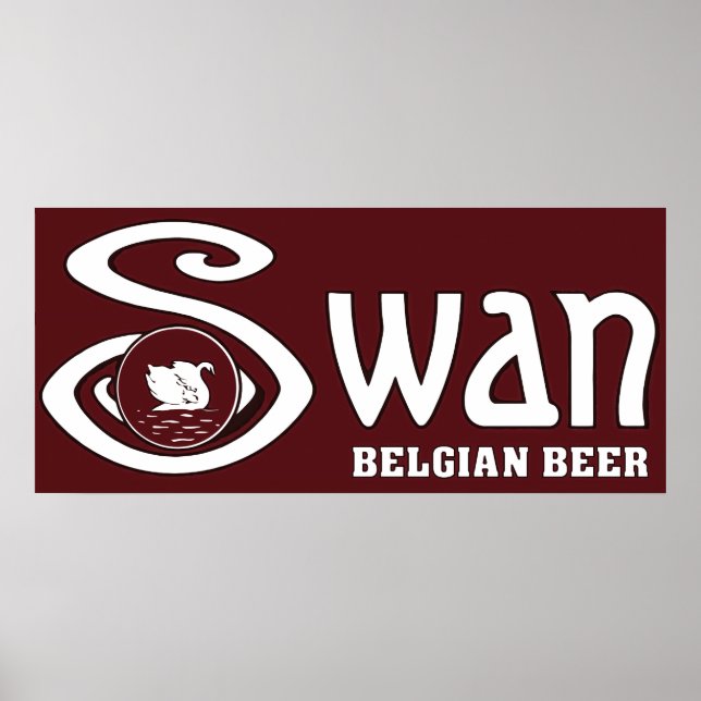 Pôster Vintage e Swan, banner horizontal da cerveja belga (Frente)