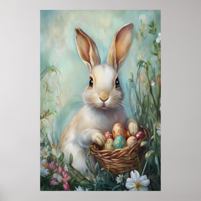 Poster Vintage Easter Bunny Print, Retro Rabbit (Frente)