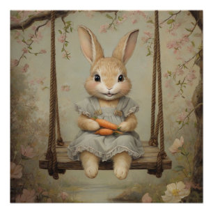 Pôster Vintage Easter Bunny Rabbit Watercolor