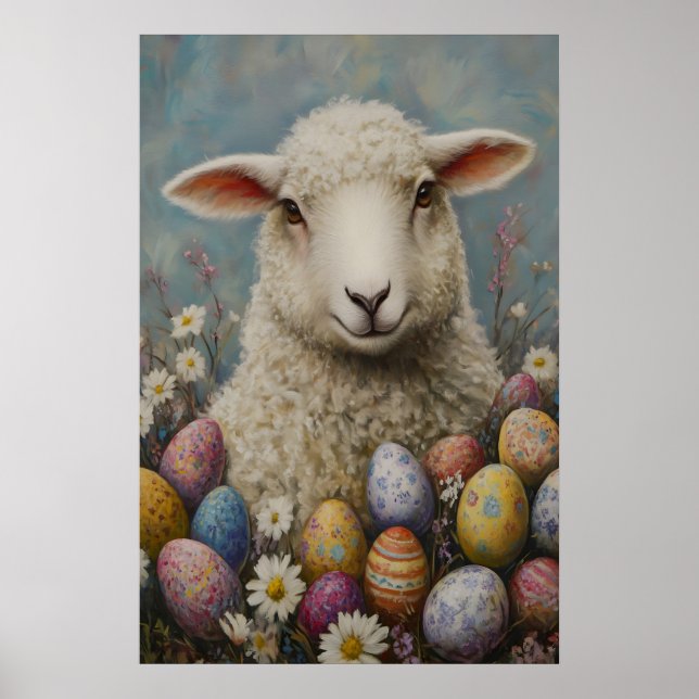 Poster Vintage Easter Lamb Print, Farmhouse Spring (Frente)