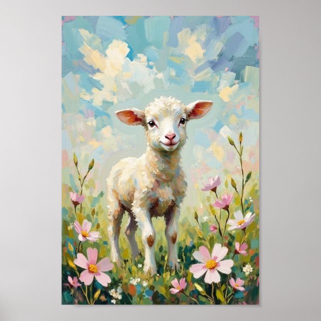 Poster Vintage Easter Lamb Spring Countryside Art (Frente)