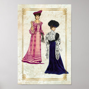 Poster Vintage Edwardian Modelos de Moda Vestidos de Dayw