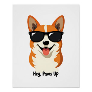 Pôster Vintage Ei, Patas para Cima Corgi com Óculos de So