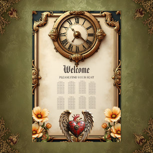 Poster Vintage elegance: um relógio elegante e coração.