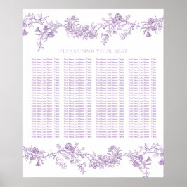 Poster Vintage Elegant Purple Weding Seating Chart
