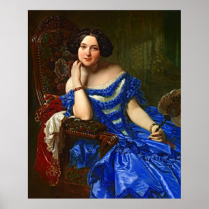 Poster Vintage Elegante Dama Em Vestido Azul