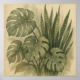 Poster vintage Elegante de Monstera e Cobra