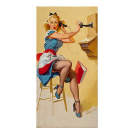 Pôster Vintage Elvgren Telephone Pin-up Girl Retro