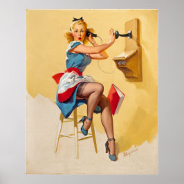 Poster Vintage Elvgren Telephone Pin-up Girl Retro