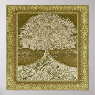 Poster Vintage em desgosto Árvore Dourada colorida antiga