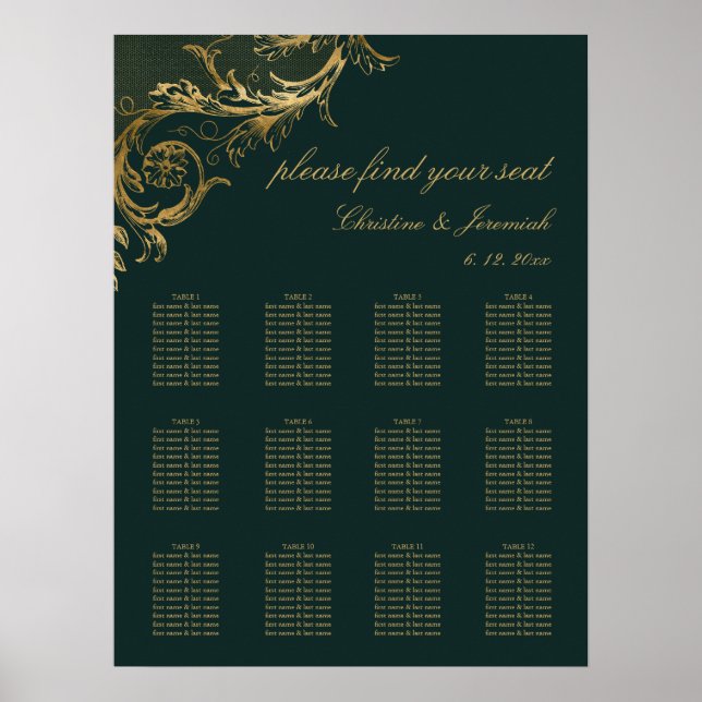 Poster Vintage Emerald Green Dourado Casamento tema damas (Frente)