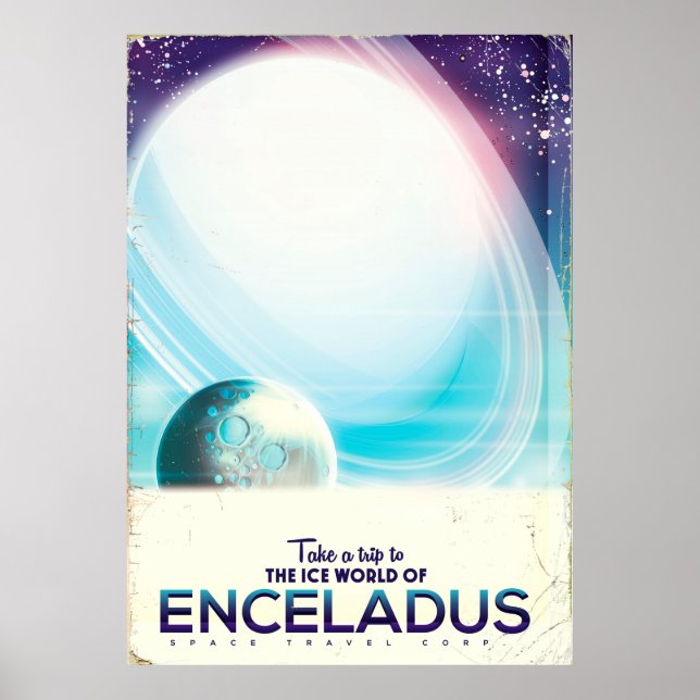 Poster vintage Enceladus Space viagem (Frente)
