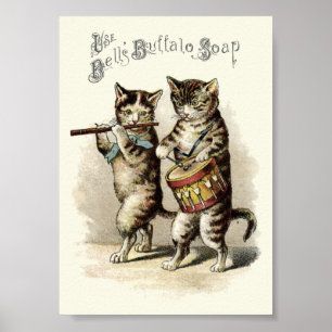 Poster Vintage, Era Vitoriana, Gatos Com Sabão De Tambor