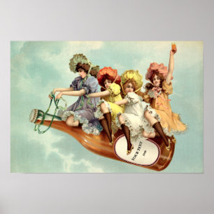Poster Vintage era vitoriana mulheres no frasco de champa