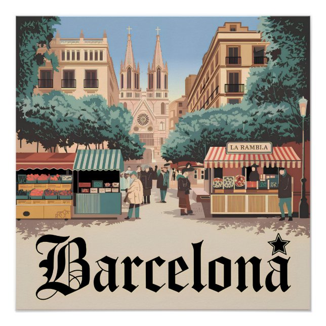 Pôster Vintage Espanha de Barcelona (Frente)