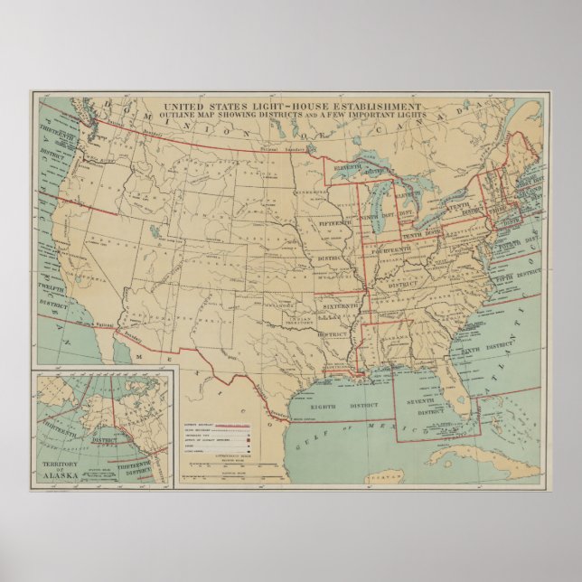 Poster Vintage Estados Unidos Lighthouse Map (1898) (Frente)