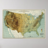 Vintage Estados Unidos Physical Features Map (1915