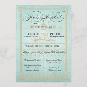 Poster vintage Estilo Azul Convite Casamento