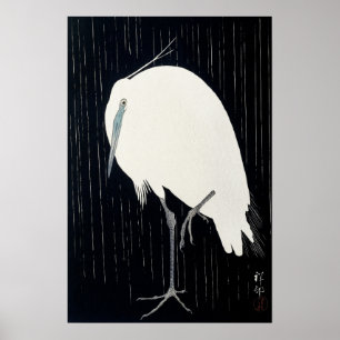 Poster Vintage, Estilo Japonês, Art Crane Bird