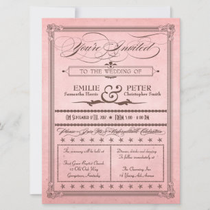 poster vintage Estilo Rosa e Convite de casamento