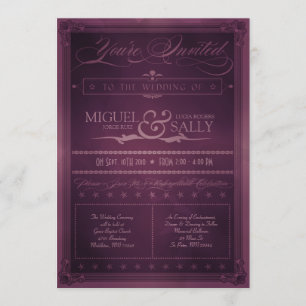 Poster vintage Estilo Roxo Convite para Casamento