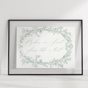 Poster Vintage Eterno Floral Verde Chá de fraldas Favor