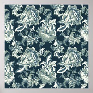 Poster Vintage ethnic floral seamless pattern. folkloric