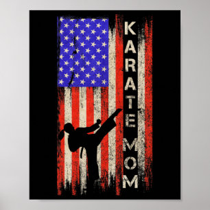 Poster Vintage EUA Flag Karate Mãe Karateka Silh