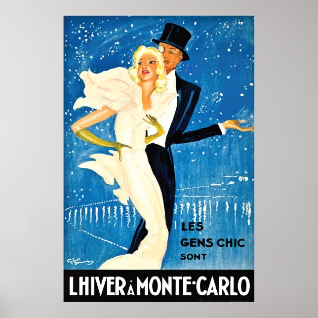 Poster Vintage European Winter in Monte Carlo Viagem (Frente)