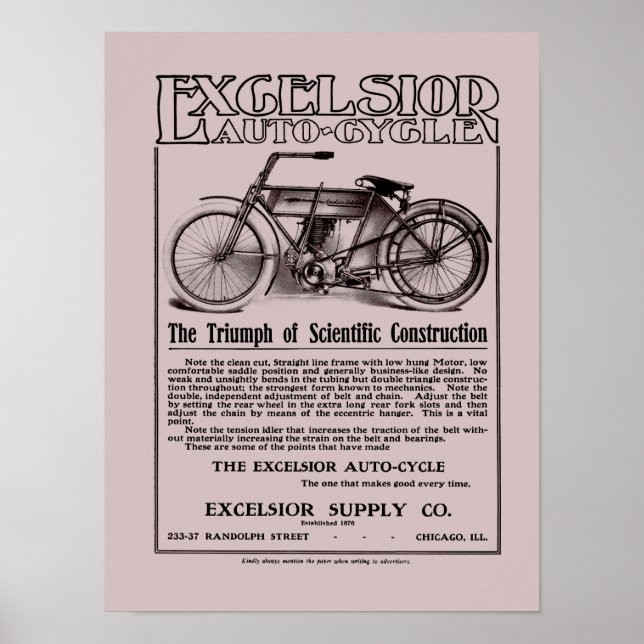 Pôster Vintage Excelsior Auto Ciclo e pequeno (Frente)