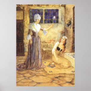 Pôster Vintage Fairy Tale Cinderella com Fada Godmama