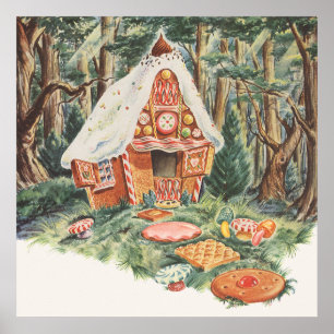 Pôster Vintage Fairy Tale, Hansel e Gretel Candy House