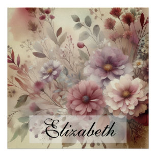 Pôster Vintage Fall Flores pastando aquarela pintura