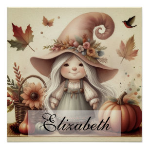 Pôster Vintage Fall Gnomos com folhas de outono