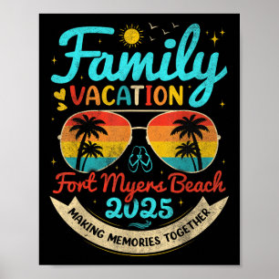 Poster Vintage Family Vacation Fort Myers Beach 2025 Flor