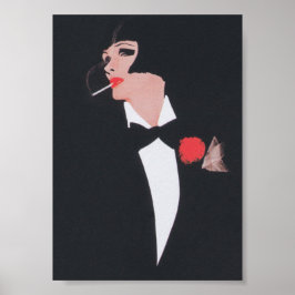 Poster Vintage Fashion Illustration Woman Smoking