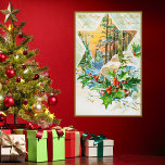 Poster Vintage Felry Christmas Holly Berries Snow Festivo<br><div class="desc">Um Poster de Natal vintage clássico com uma estrela de natal,  um verde sagrado e morangos vermelhos,  neve,  inverno. Excelente de natal festivo com cartões de natal de época: "Com todo bom desejo de Natal". Feliz Natal!</div>